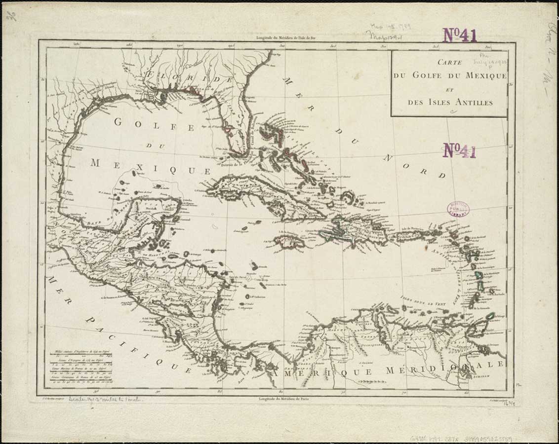 Carte du Golfe du Mexique et des Isles Antilles - fin XVIIe/début XVIIIe (c) Domaine Public