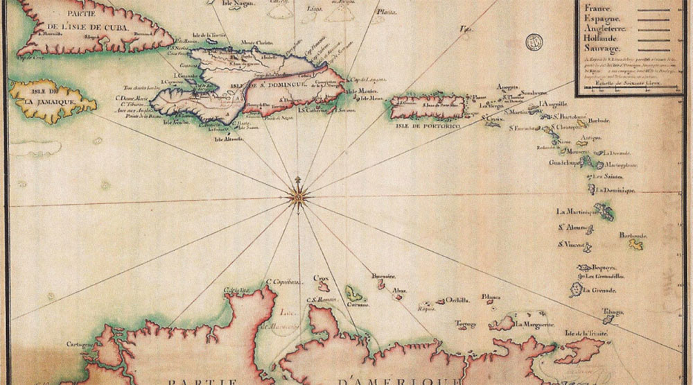 Carte des ports européens aux Antilles aux XVIIe et XVIIIe siècles (c)DR