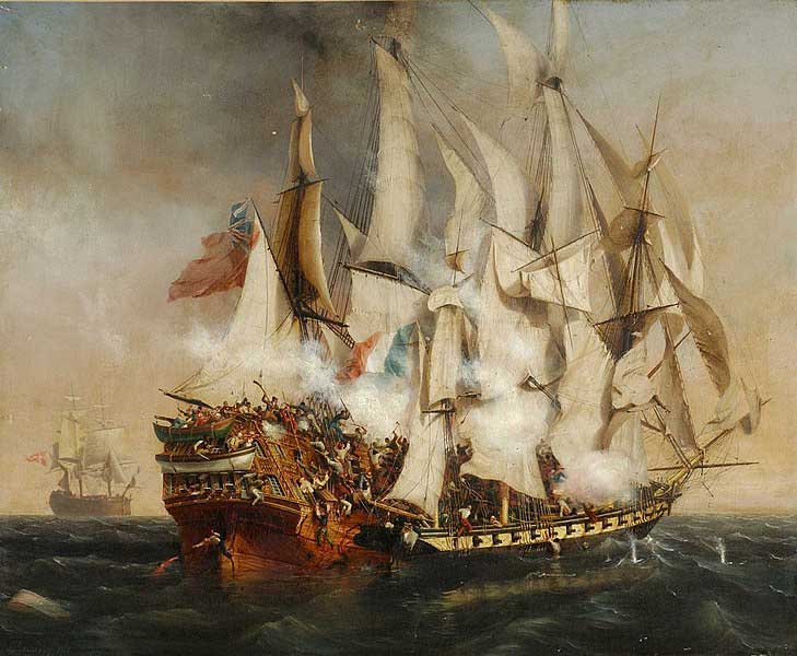 Le corsaire "La Confiance" aborde le bateau anglais "Le Kent" - 1836 - Ambroise-Louis Garneray (1783 -1857) . Huile sur toile - Musée Municipal - La Roche-sur-Yon, France (c)DR