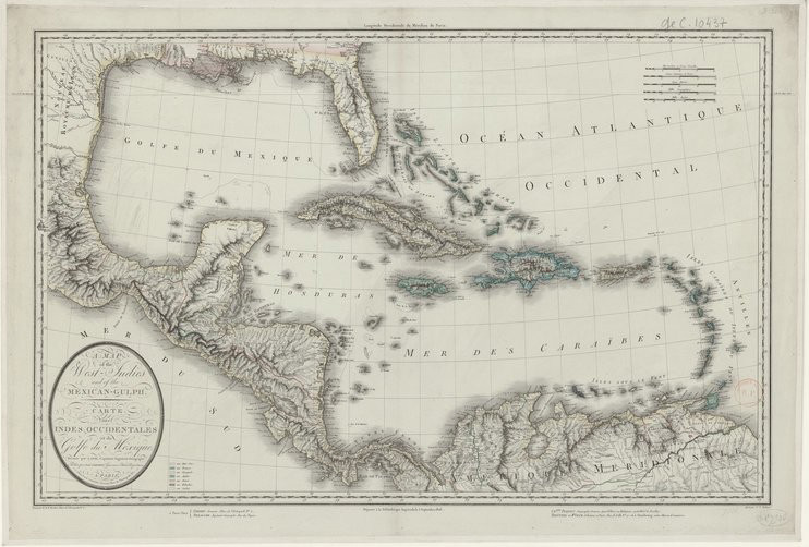 Carte des Indes Occidentales et du Golfe du Mexique - Pierre Lapie (1777-1850) colonel, cartographe et graveur français - Bibliothèque Numérique Patrimoniale - CARTE8-72-2 (c)DR